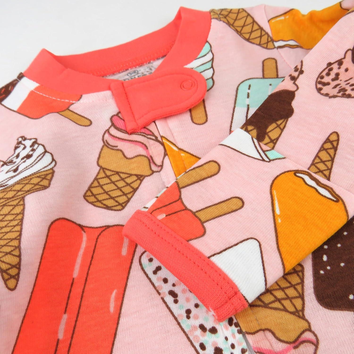 imageHonestBaby babygirls Sleep amp Play Footed Onepiece Pajama Sleeper 100 Organic Cotton Baby GirlsIce Cream Rose