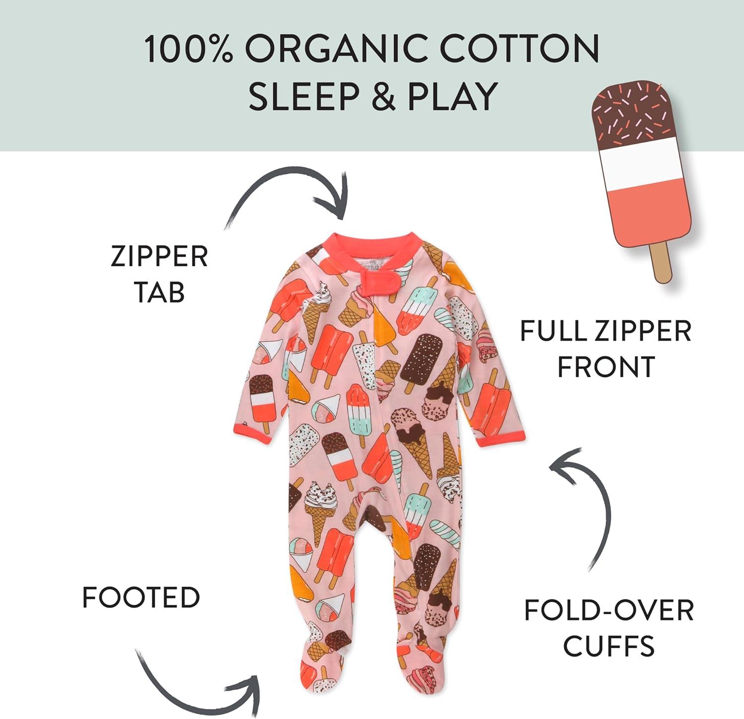 imageHonestBaby babygirls Sleep amp Play Footed Onepiece Pajama Sleeper 100 Organic Cotton Baby GirlsIce Cream Rose
