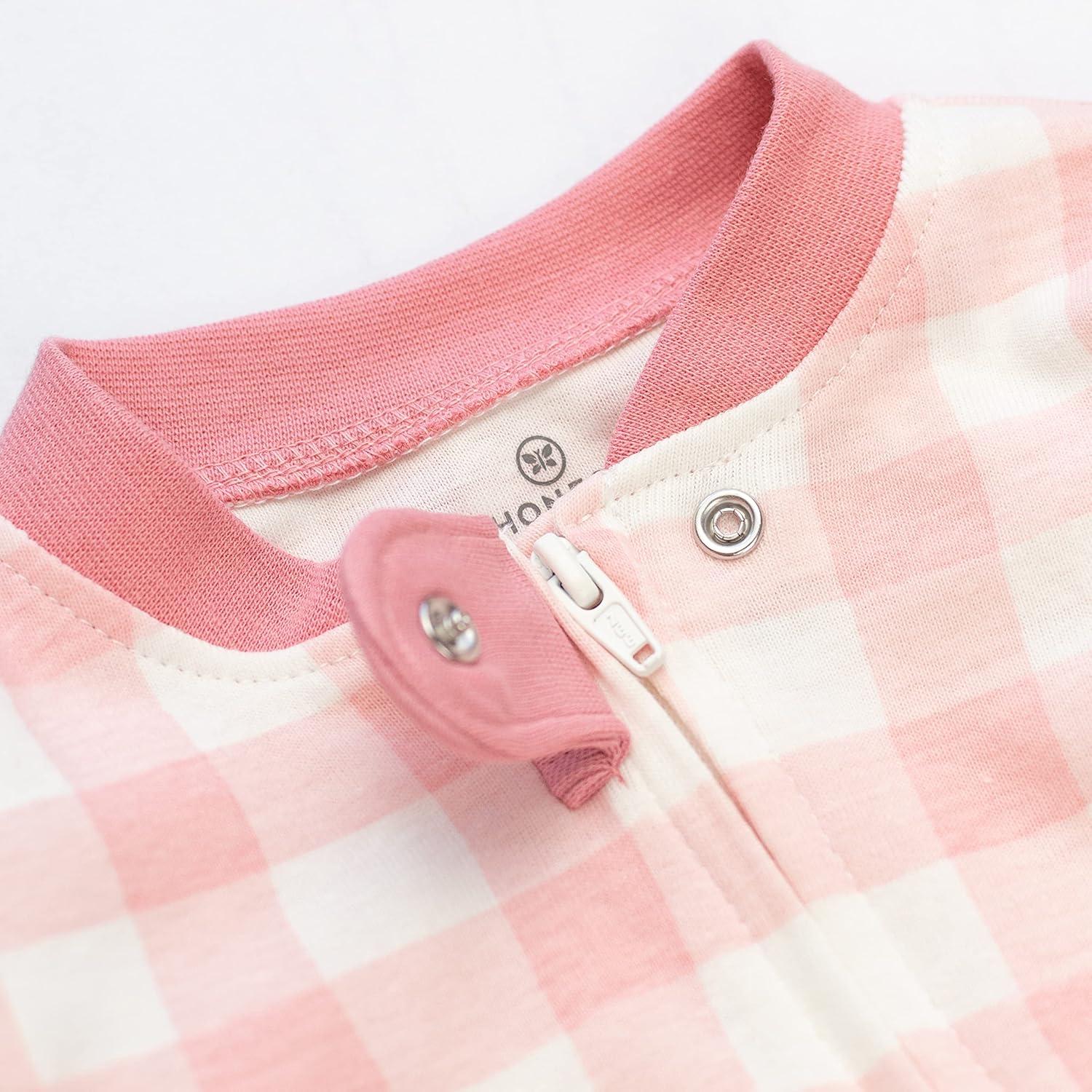 imageHonestBaby babygirls Sleep amp Play Footed Onepiece Pajama Sleeper 100 Organic Cotton Baby GirlsPainted Buffalo Check Pink Blush