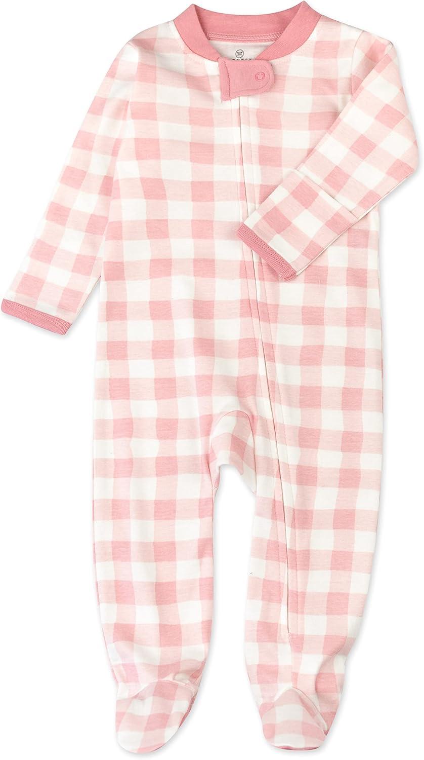 imageHonestBaby babygirls Sleep amp Play Footed Onepiece Pajama Sleeper 100 Organic Cotton Baby GirlsPainted Buffalo Check Pink Blush