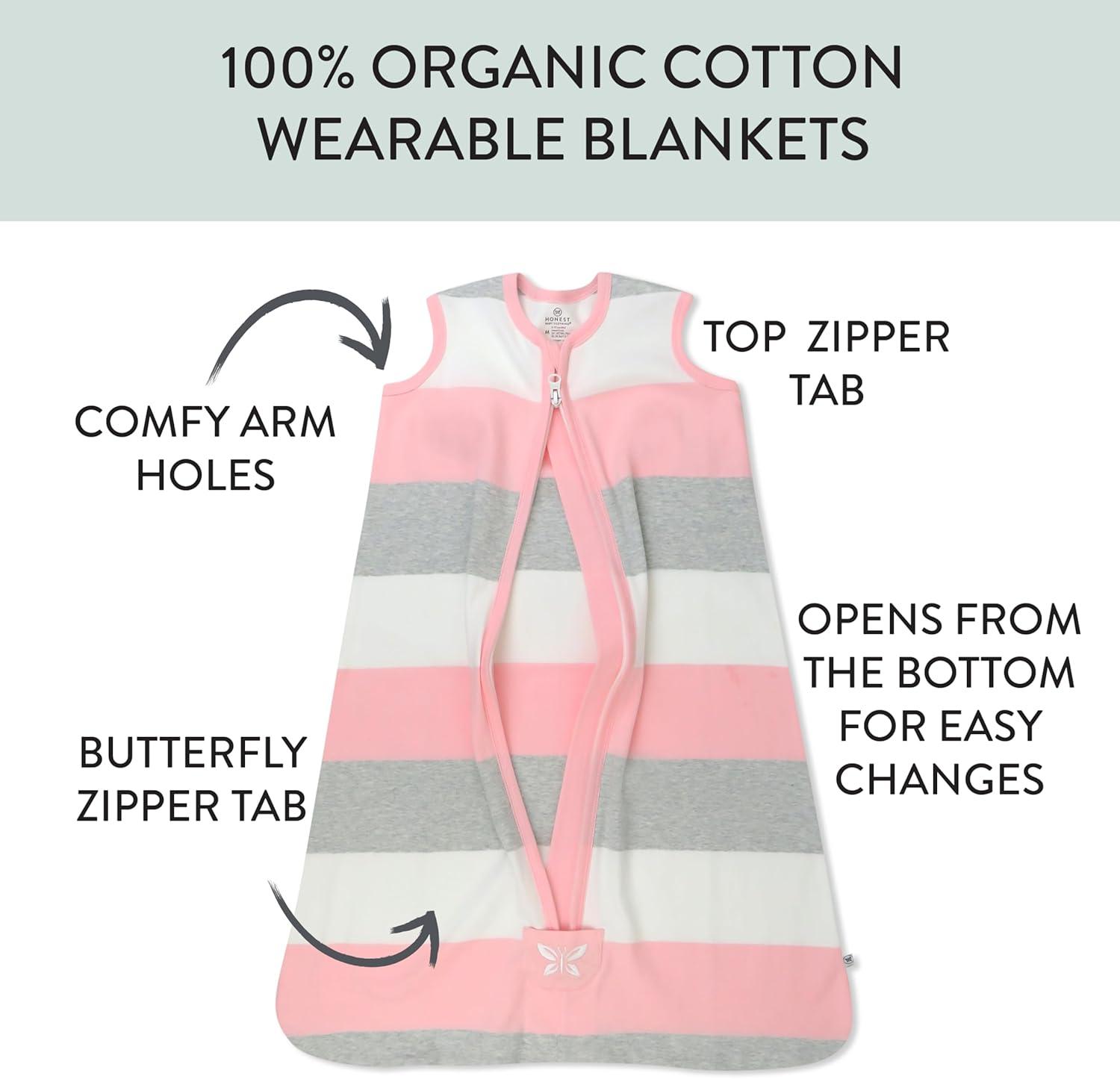 imageHonestBaby Wearable Blankets Sleeping Bags Swaddle Transition 100 Organic Cotton for Infant Baby Boys Girls UnisexJumbo Stripe Petal Pink