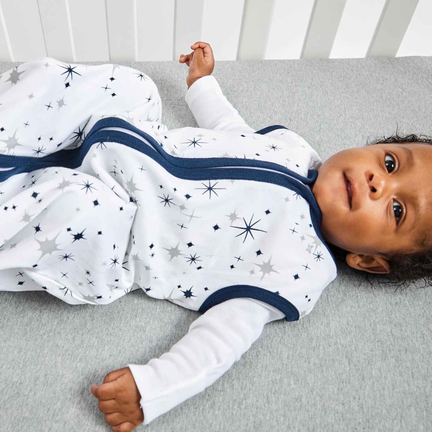 imageHonestBaby Wearable Blankets Sleeping Bags Swaddle Transition 100 Organic Cotton for Infant Baby Boys Girls UnisexJumbo Twinkle Navy