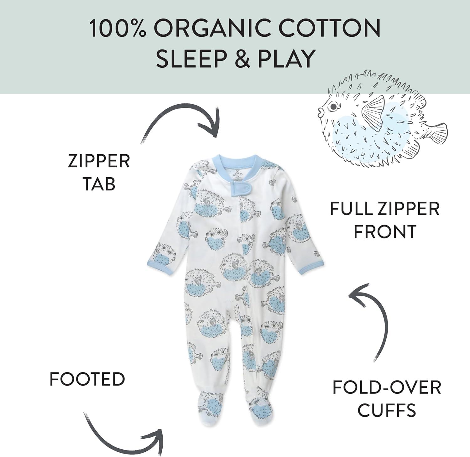 imageHonestBaby Sleep amp Play Footed Onepiece Pajama Sleeper 100 Organic Cotton Baby BoysBlow Fish