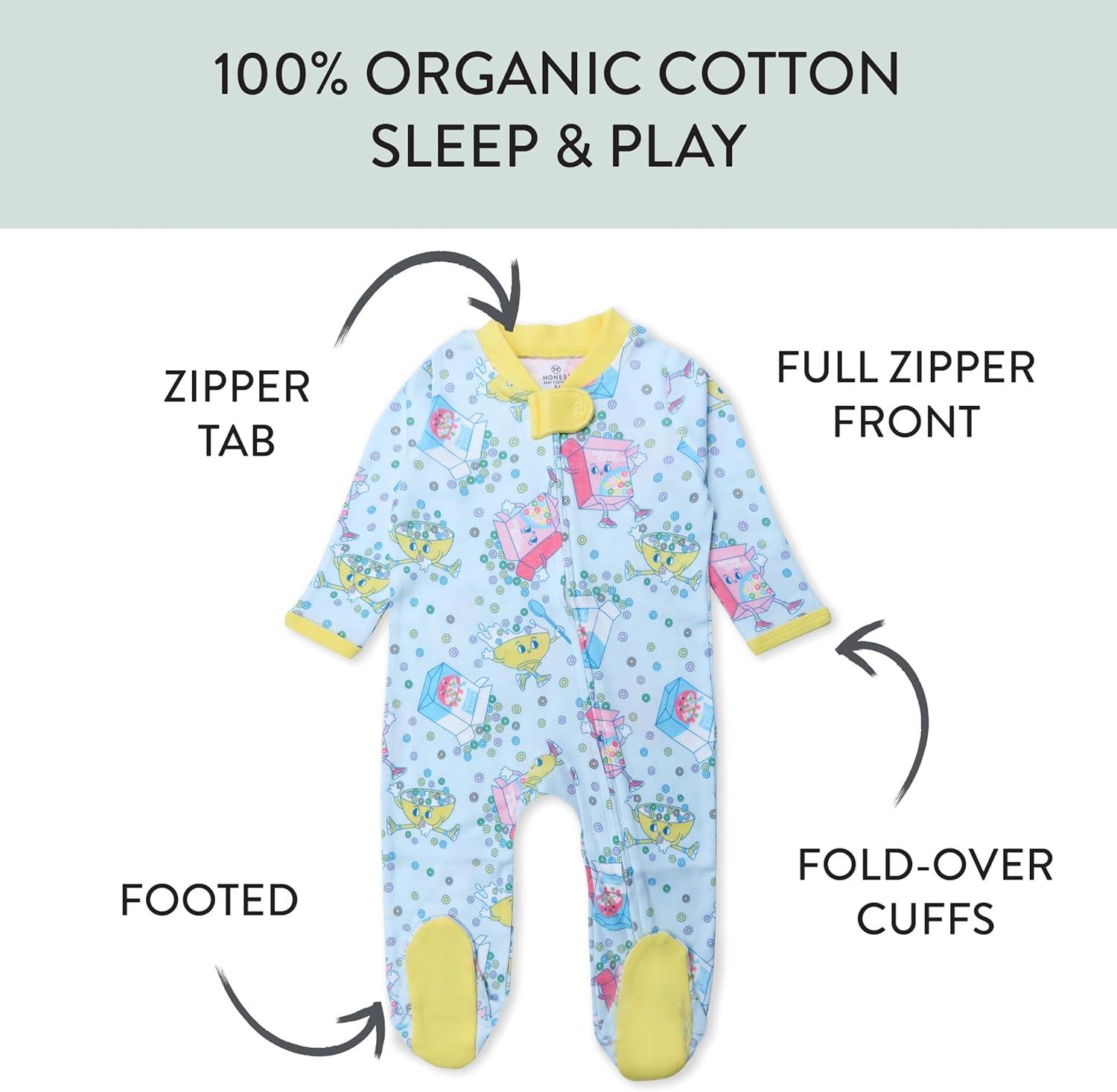 imageHonestBaby Sleep amp Play Footed Onepiece Pajama Sleeper 100 Organic Cotton Baby BoysCutie Loops