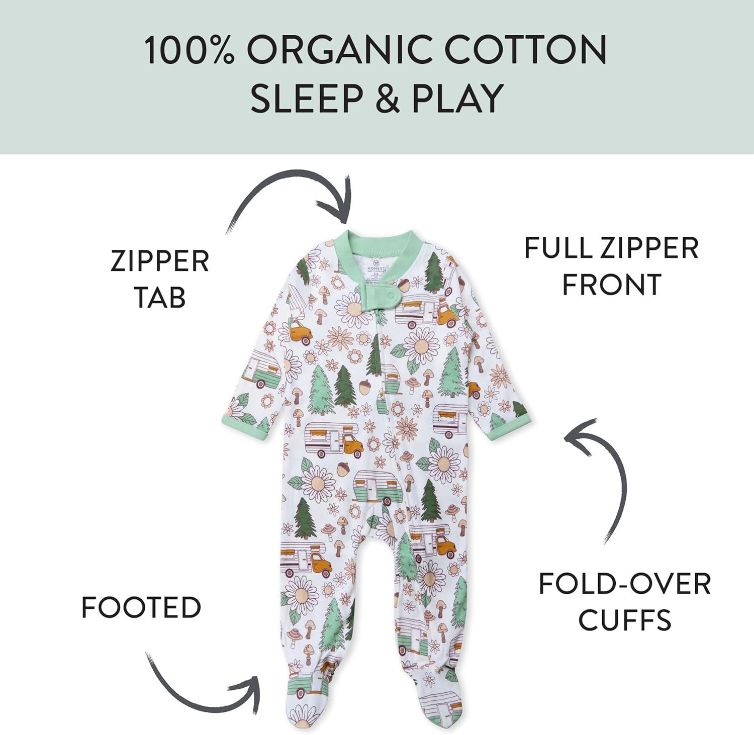 imageHonestBaby Sleep amp Play Footed Onepiece Pajama Sleeper 100 Organic Cotton Baby BoysGroovy Camper