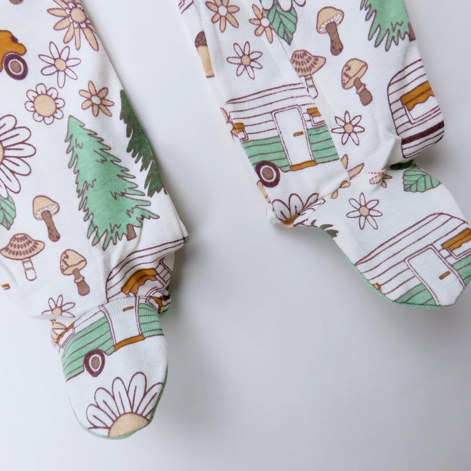 imageHonestBaby Sleep amp Play Footed Onepiece Pajama Sleeper 100 Organic Cotton Baby BoysGroovy Camper