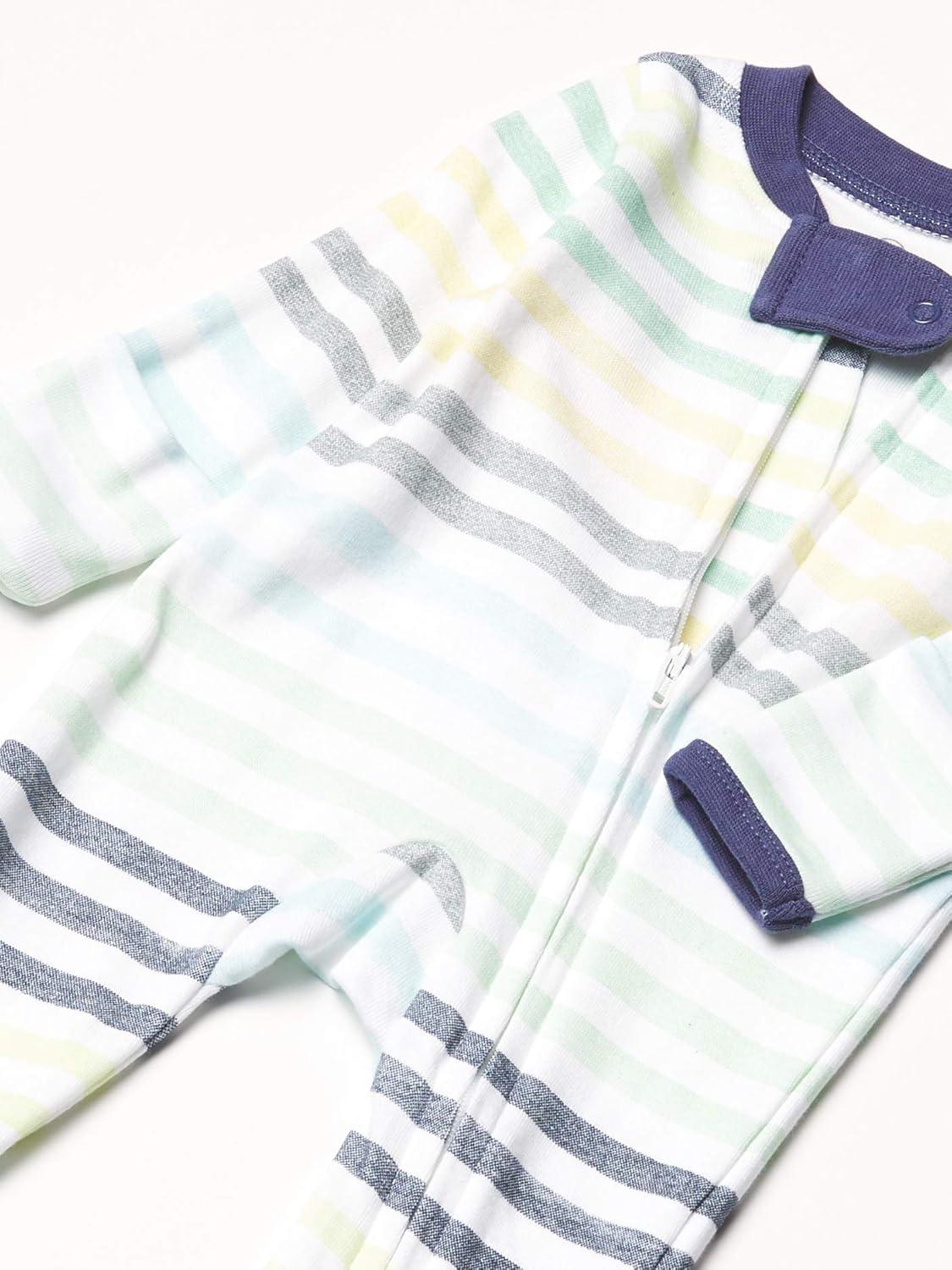 imageHonestBaby Sleep amp Play Footed Onepiece Pajama Sleeper 100 Organic Cotton Baby BoysRainbow Stripe Blues