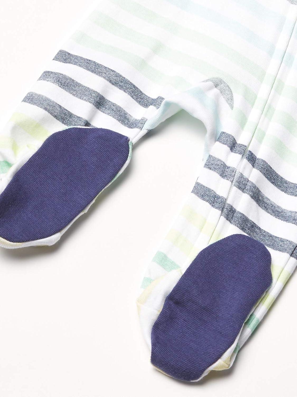imageHonestBaby Sleep amp Play Footed Onepiece Pajama Sleeper 100 Organic Cotton Baby BoysRainbow Stripe Blues