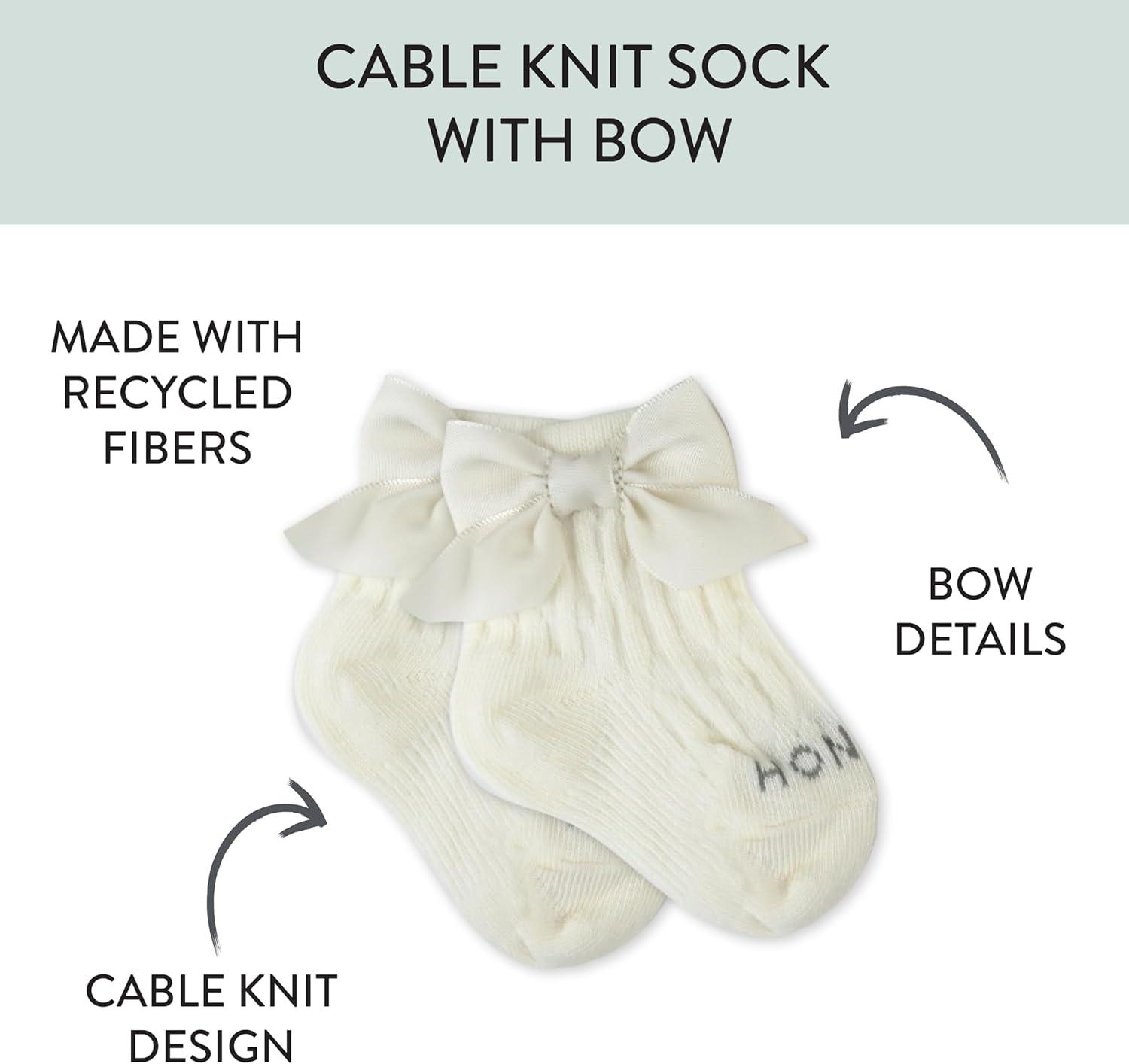 imageHonestBaby babygirls Sustainably Cable Knit Cozy Sock With Bow for Baby Toddler GirlsSnow White