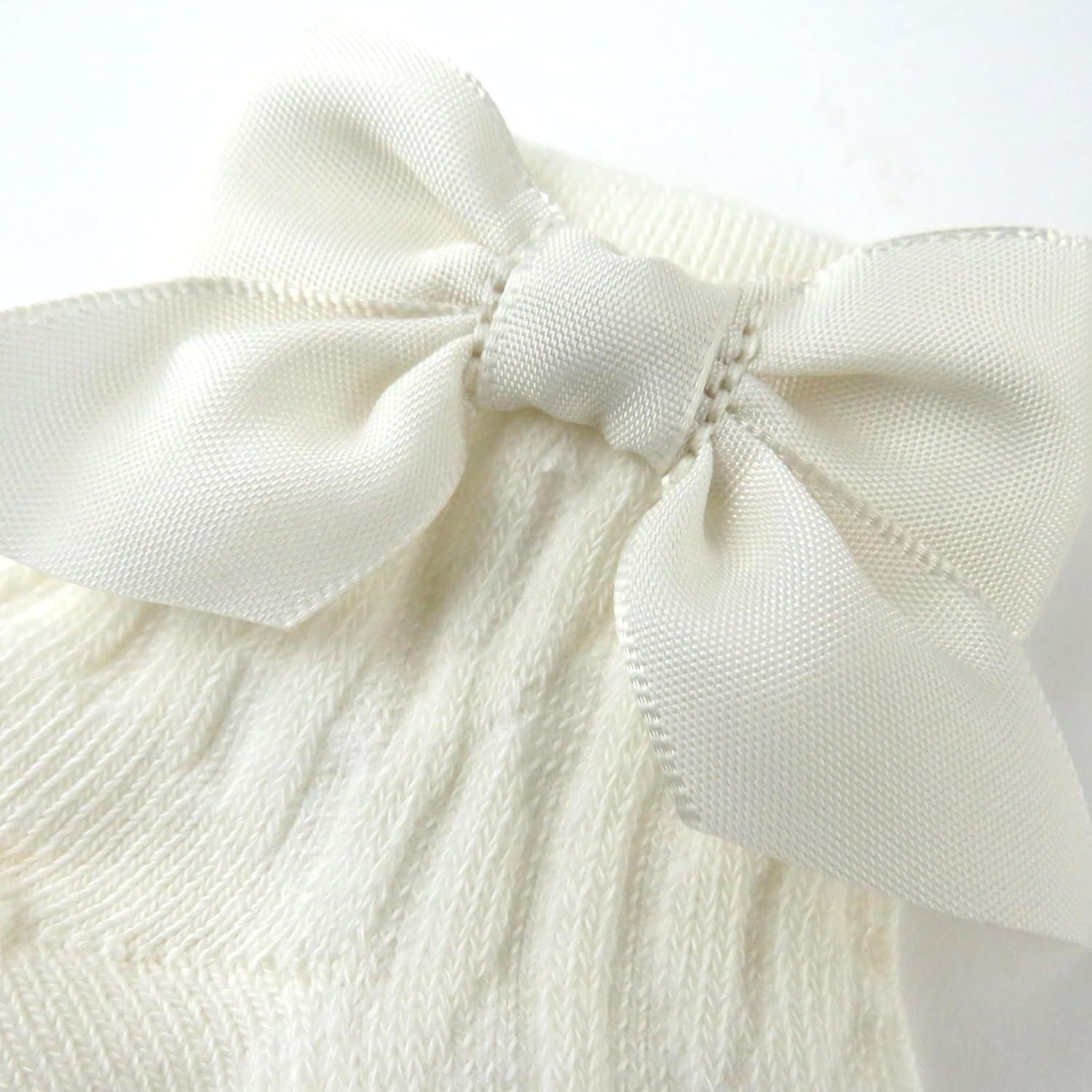 imageHonestBaby babygirls Sustainably Cable Knit Cozy Sock With Bow for Baby Toddler GirlsSnow White