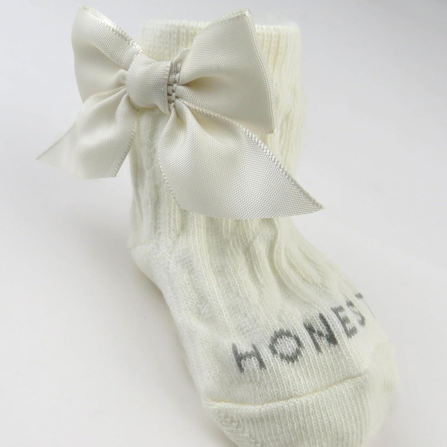 imageHonestBaby babygirls Sustainably Cable Knit Cozy Sock With Bow for Baby Toddler GirlsSnow White