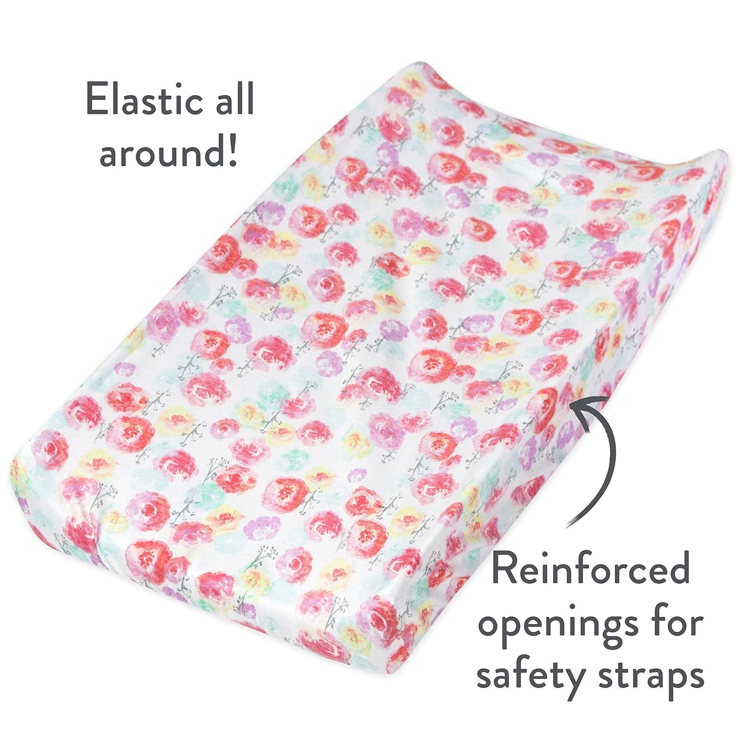 imageHonestBaby 2Piece Organic Cotton Printed amp Terry Changing Pad Cover Set Watercolor World One Size D2BDRRose Blossom