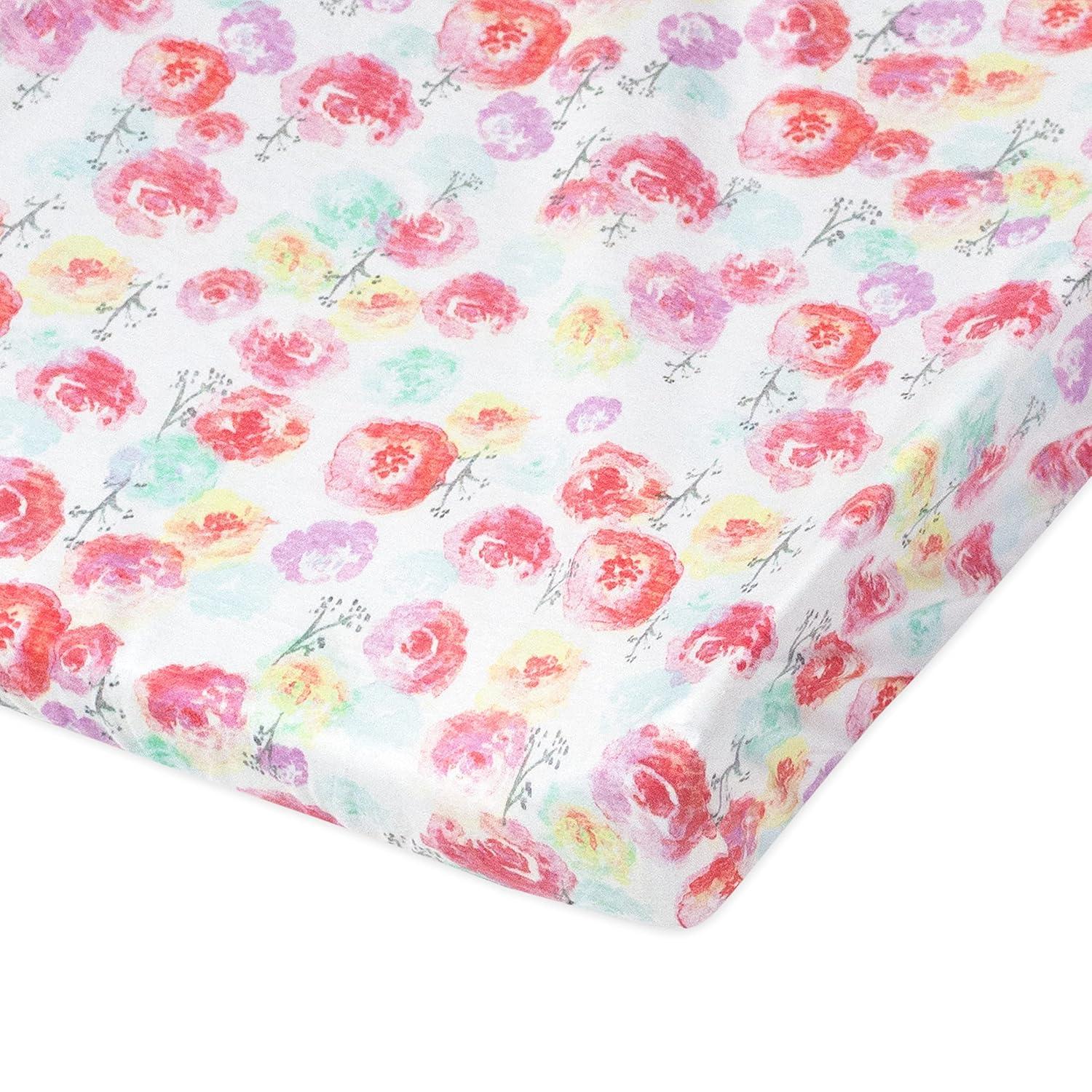 imageHonestBaby 2Piece Organic Cotton Printed amp Terry Changing Pad Cover Set Watercolor World One Size D2BDRRose Blossom