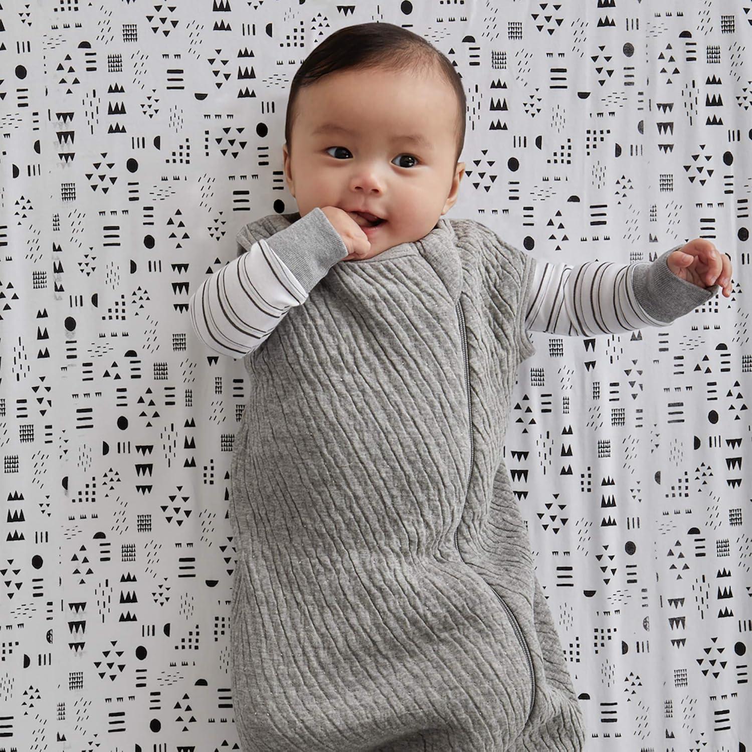 imageHonestBaby Organic Cotton Matelasse Wearable Blanket Bright White MediumGray Heather