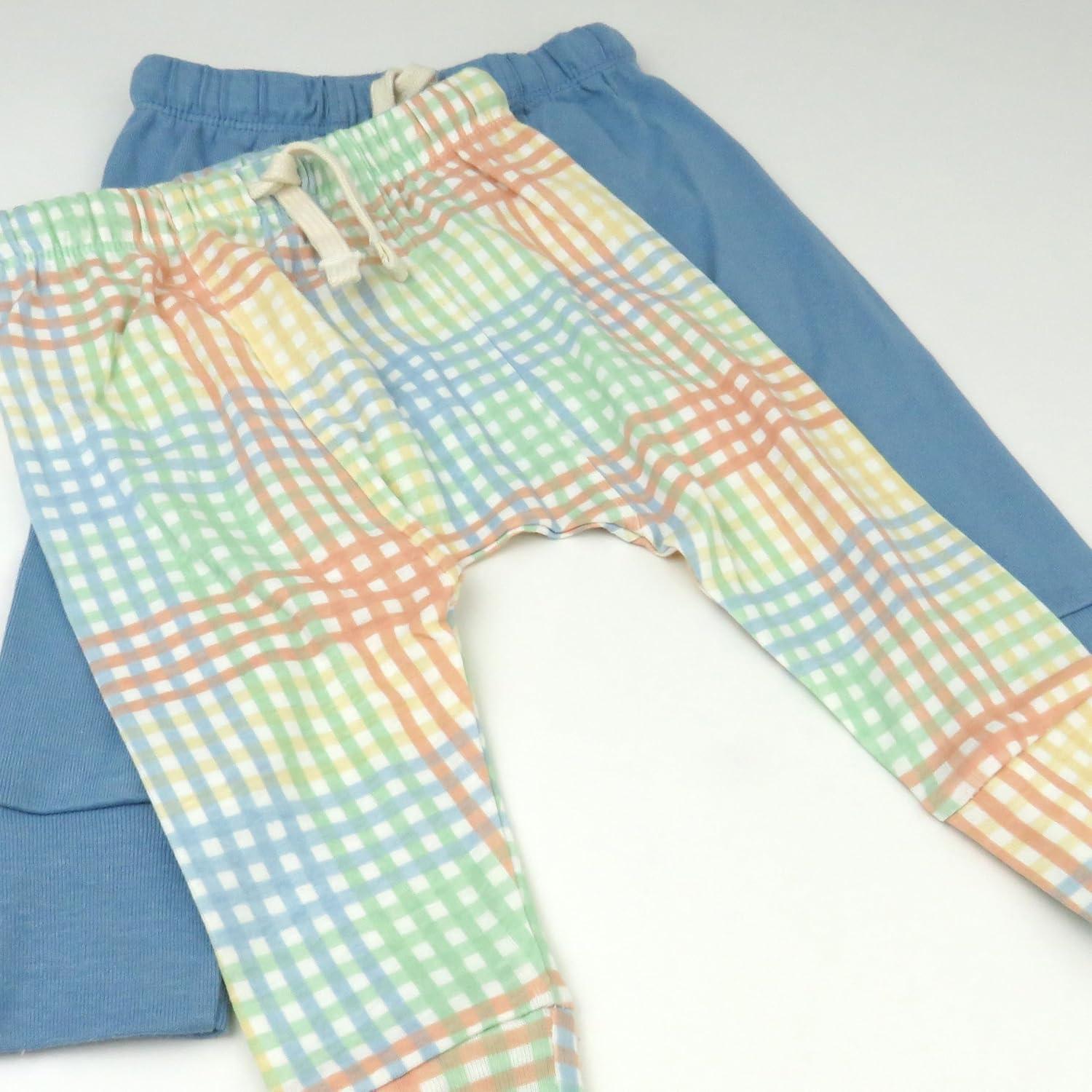 imageHonestBaby UnisexBaby Multipack Honest Pants Joggers Pull on 100 Organic Cotton for Infant Baby and Toddler Boys Girls UnisexSeersucker Plaid Cornflower